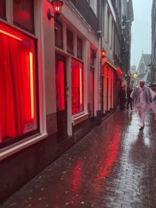 Red Light District windows on a rainy day in Amsterdam