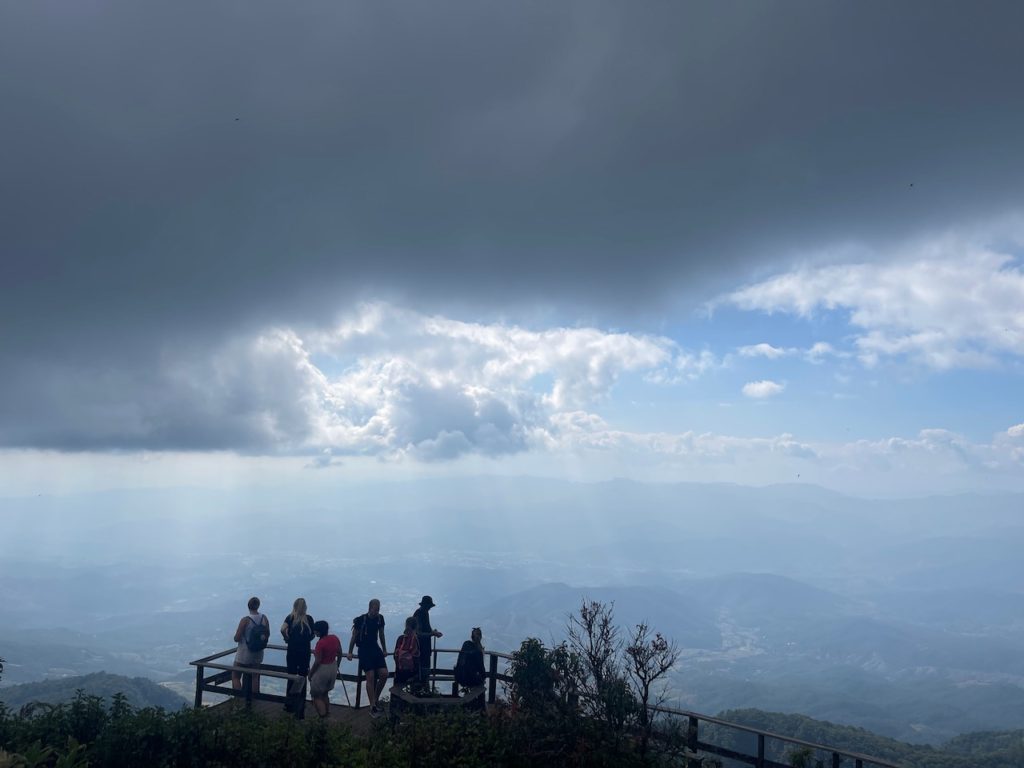 A viewpoint on Doi Inthanon, overlooking Chiang Mai on a cloudy day.