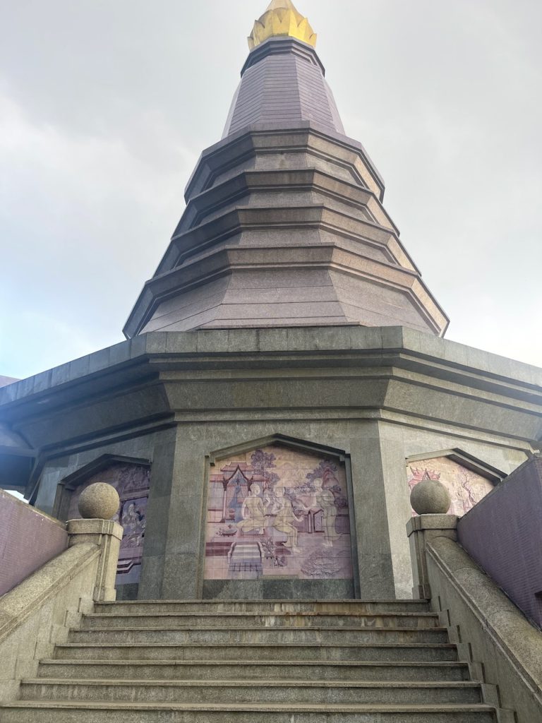 An intricate purple temple situated on top of Thailand's highest peak, Doi Inthanon.