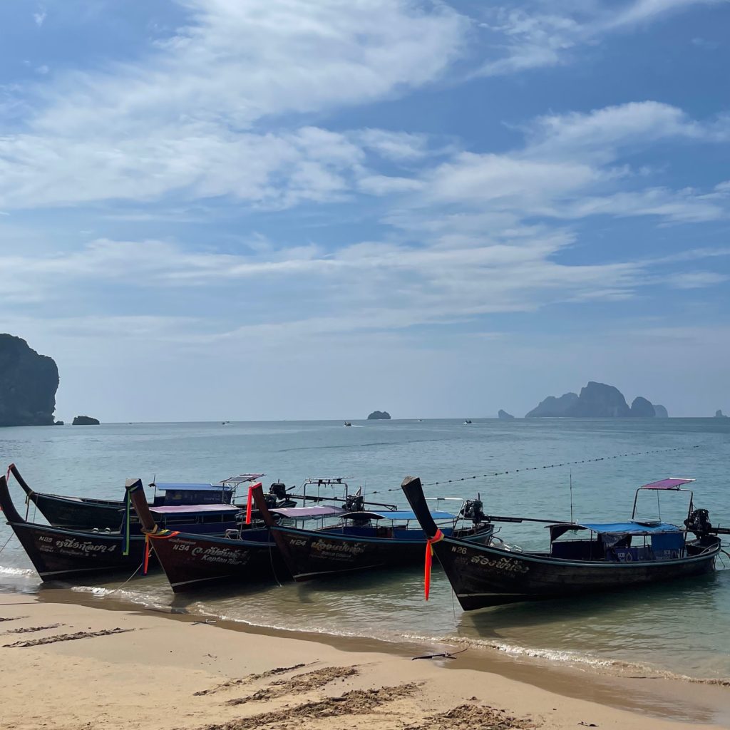 Longtail boats, a popular way of getting around, unique to Thailand