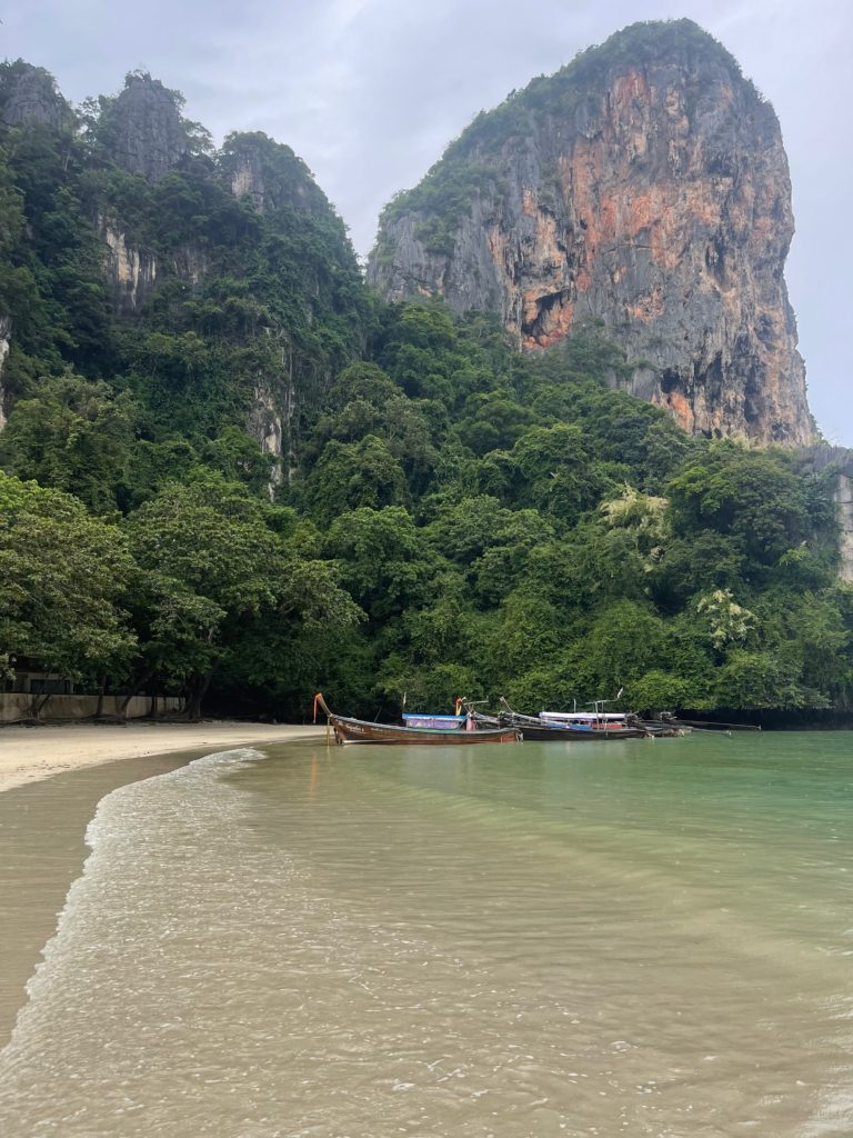 Railay Beach characterised by its rugged limestone cliffs